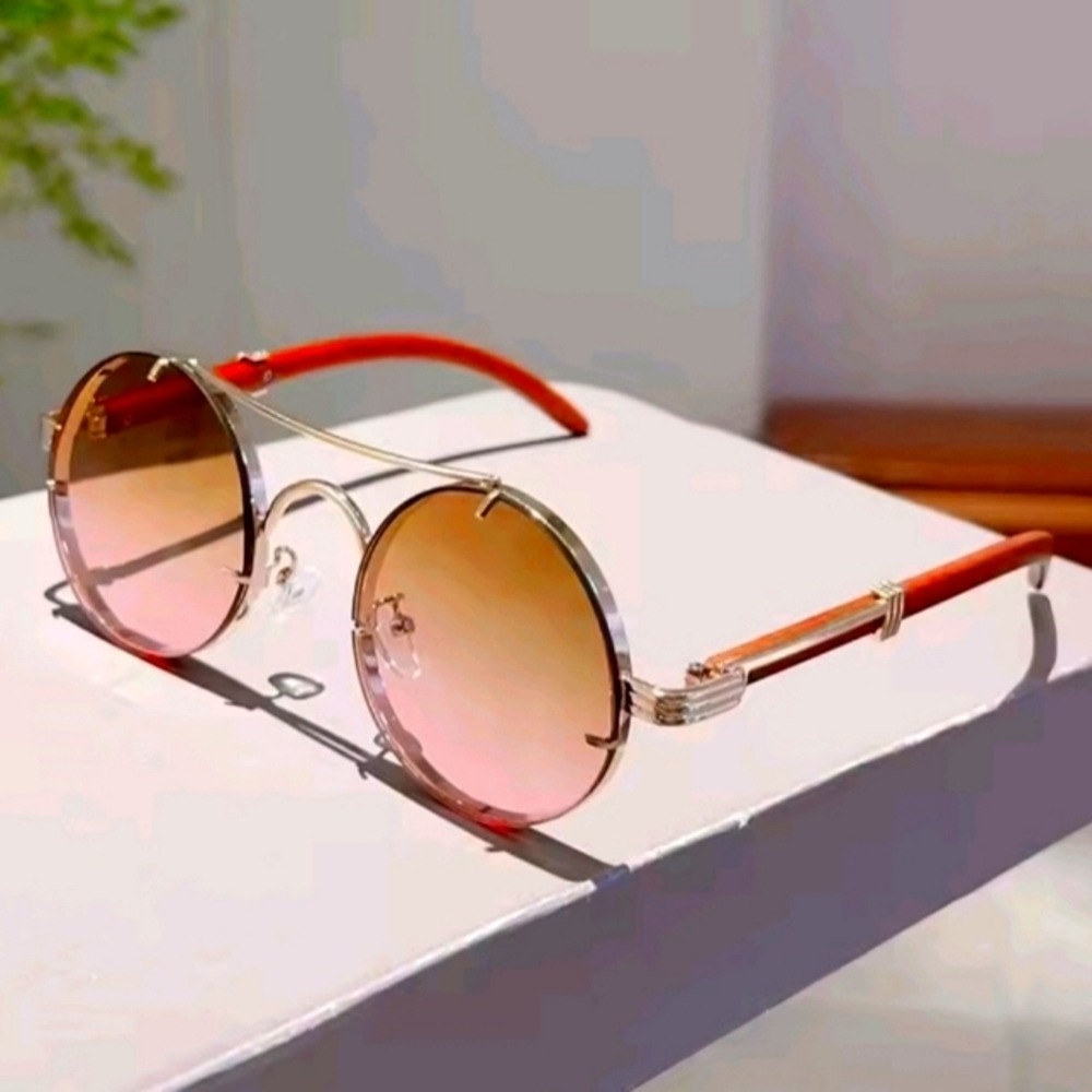 Unisex Stylish Gold and Tea-Pink Sunglasses